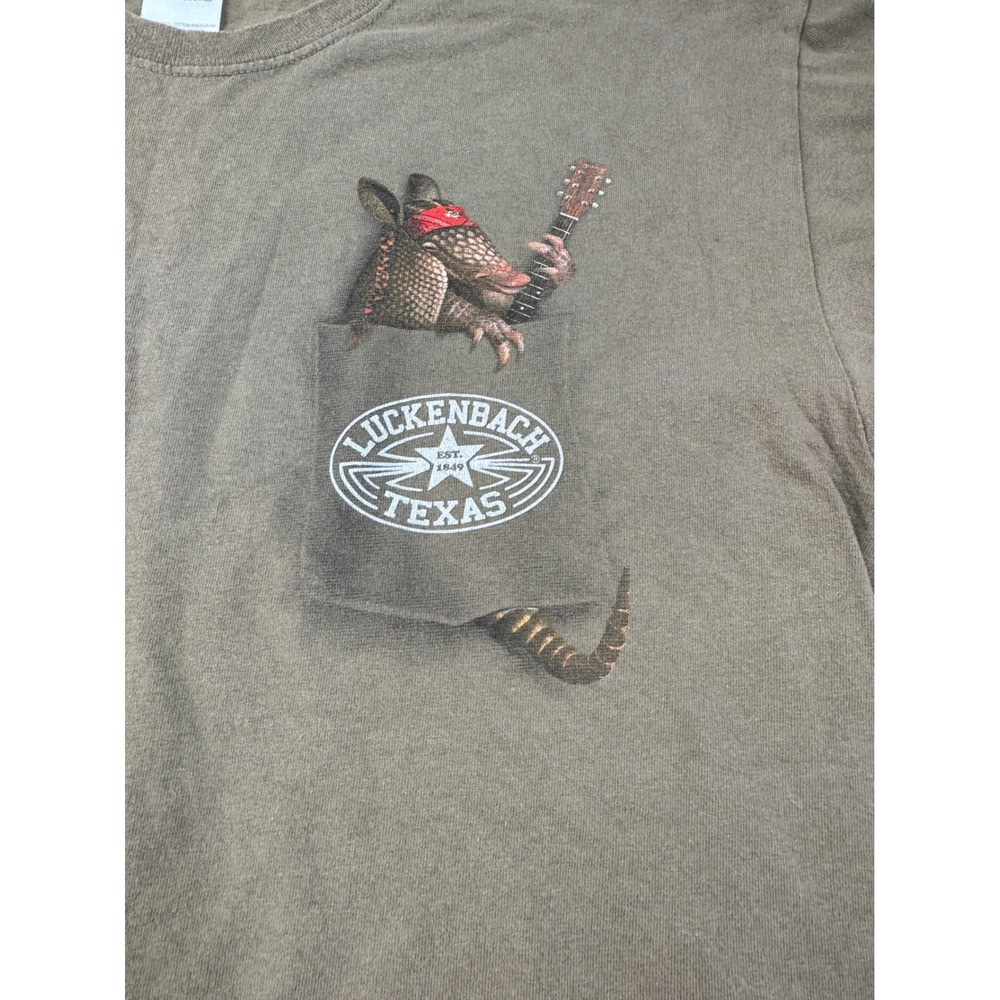 Gildan Luckenbach Texas Armadillo Guitar Pocket Graphic T-Shirt Brown Large